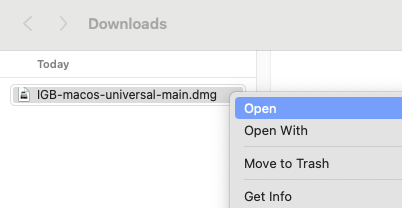 Right-click IGB .dmg file